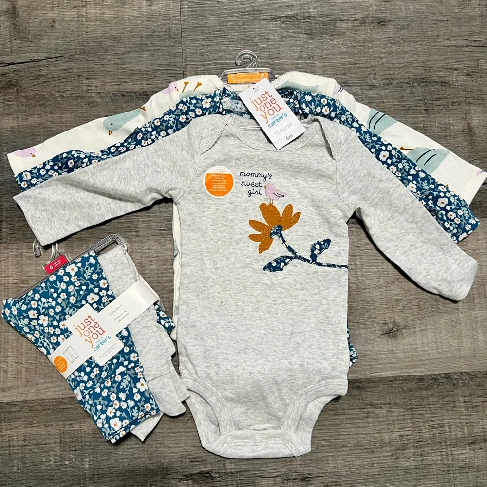 Carter's Gray and Blue Floral Bodysuit Set NWT‎